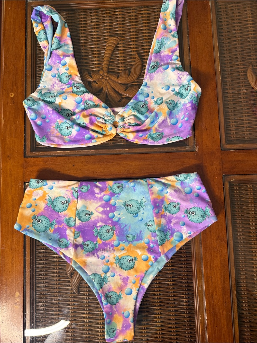 moana bikini Colorful Puffer Fish  Bikini Set - Purple Blue Orange